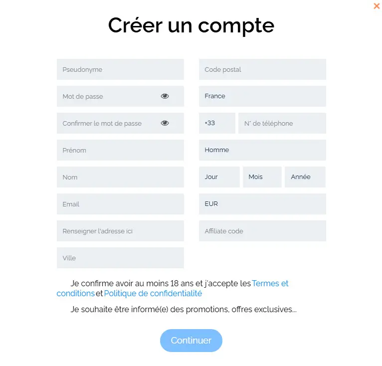 Processus d'inscription FEZBET CASINO